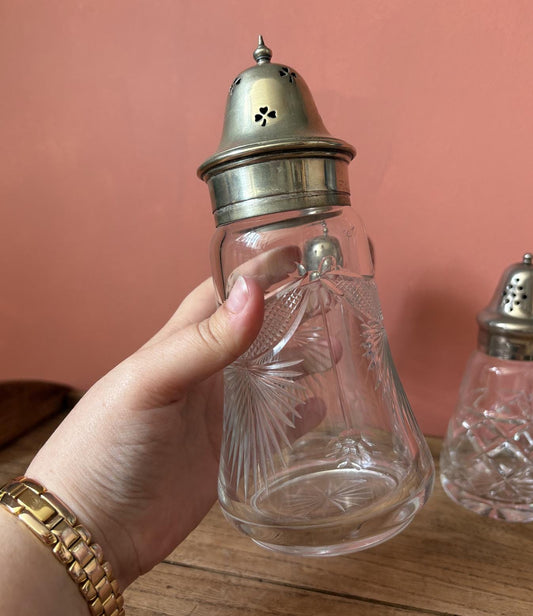 Vintage Cut Glass Sugar Shakers | Silver Plate | Made in England | Sold Individually