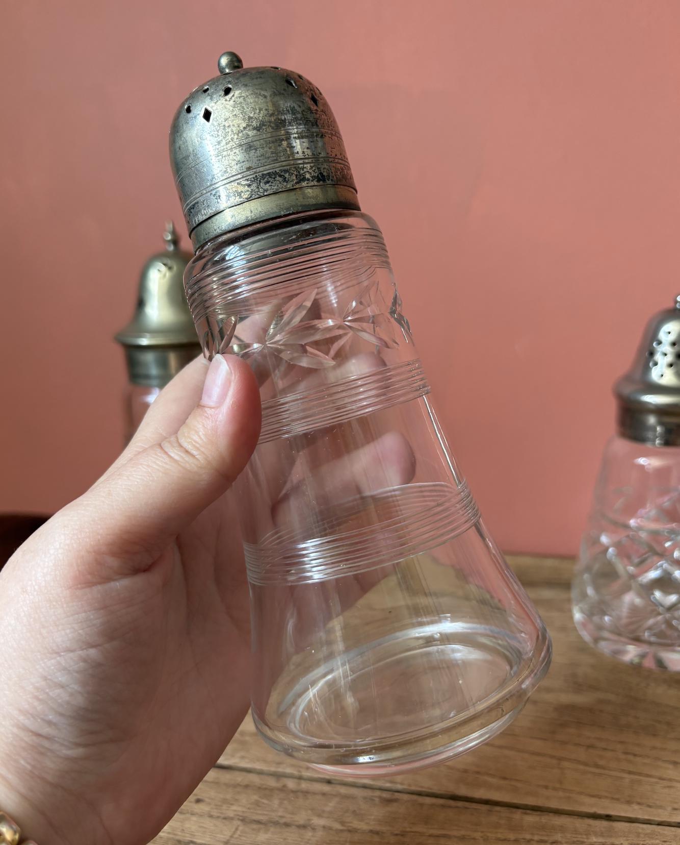 Vintage Cut Glass Sugar Shakers | Silver Plate | Made in England | Sold Individually