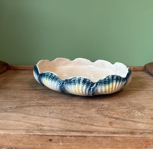 Vintage Yellow & Teal Shell Decorative Bowl