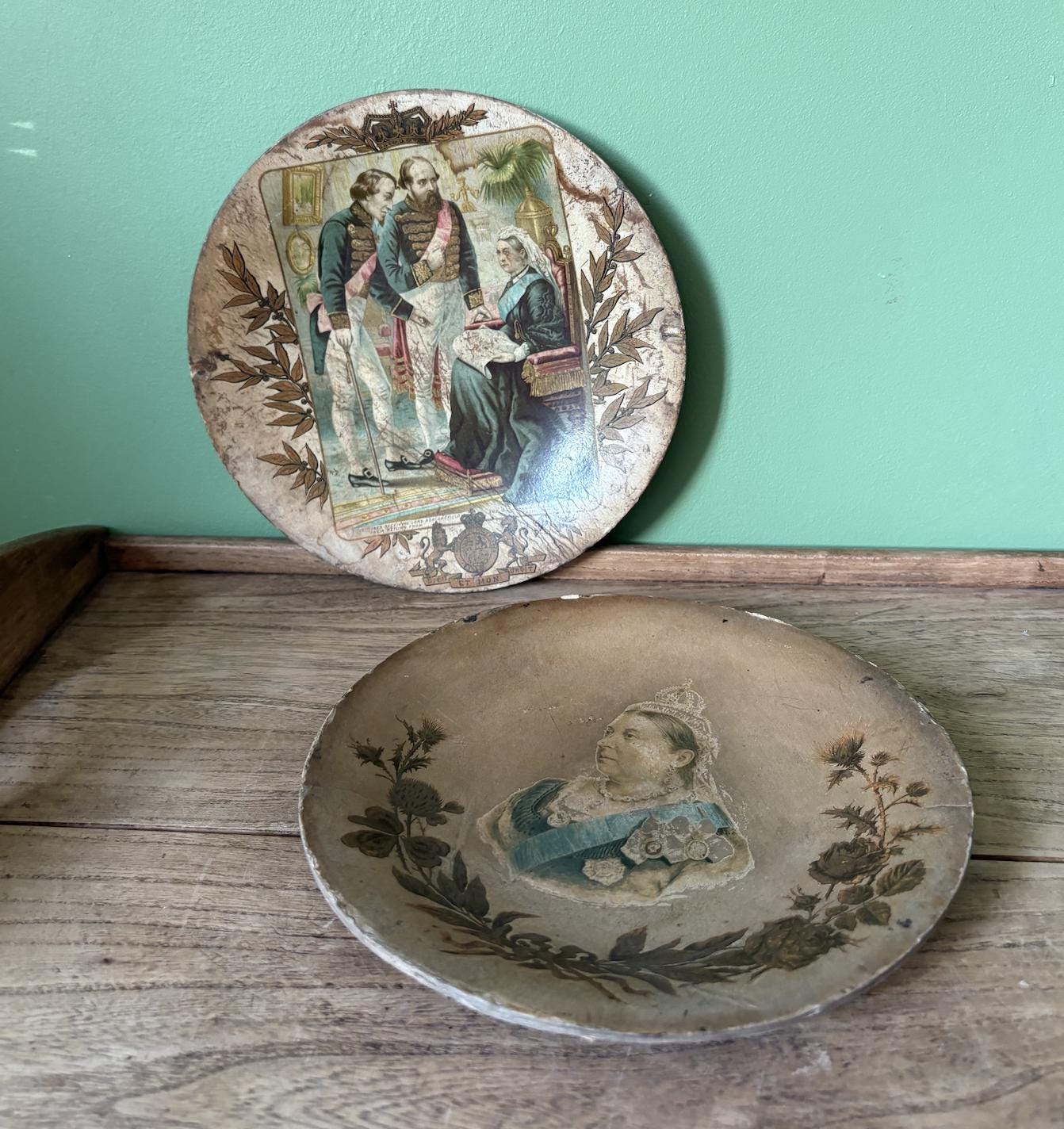 Late 1800s Rapheal Tuck & Sons Collectible Paper Plates featuring Victoria
