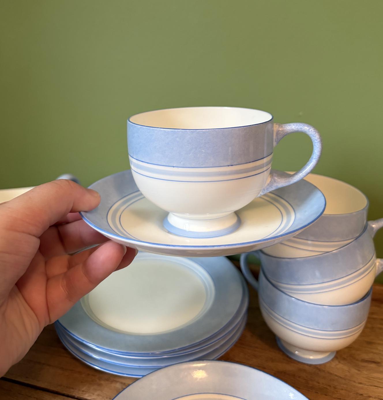 Royal Paragon 10 piece Blue and White Stripe Tea Service