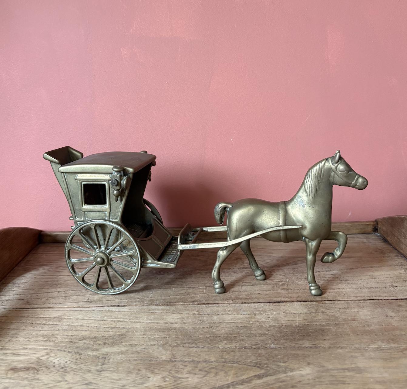 Brass Horse & Hackney Carriage | Vintage Brass Figure | Working Wheels | Detailed Display Piece