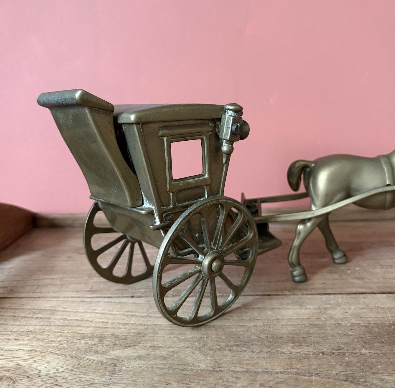 Brass Horse & Hackney Carriage | Vintage Brass Figure | Working Wheels | Detailed Display Piece