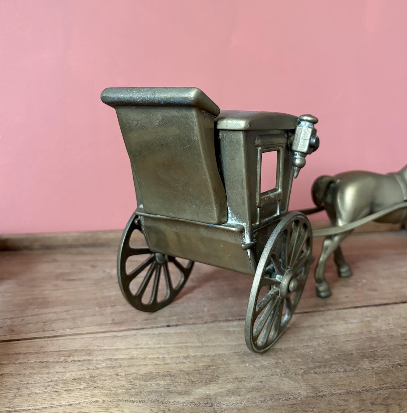 Brass Horse & Hackney Carriage | Vintage Brass Figure | Working Wheels | Detailed Display Piece