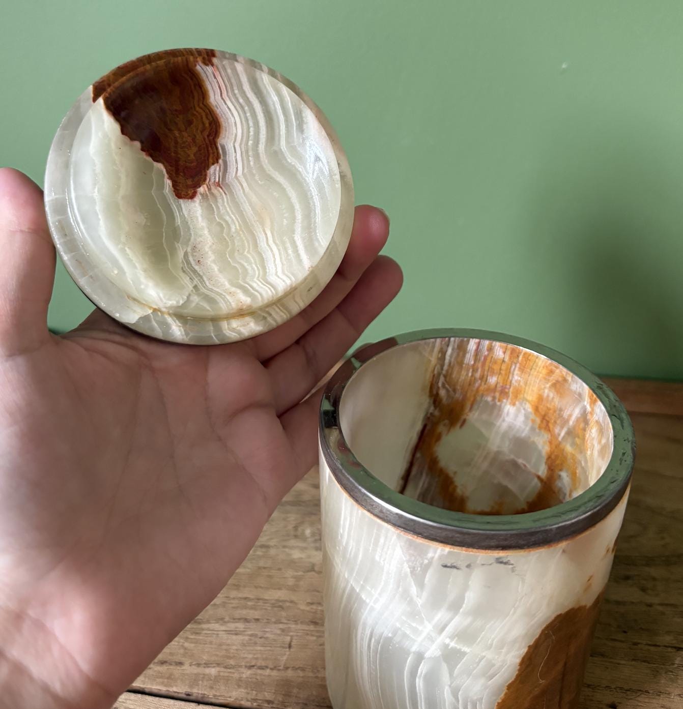 Onyx & Metal Storage Pot