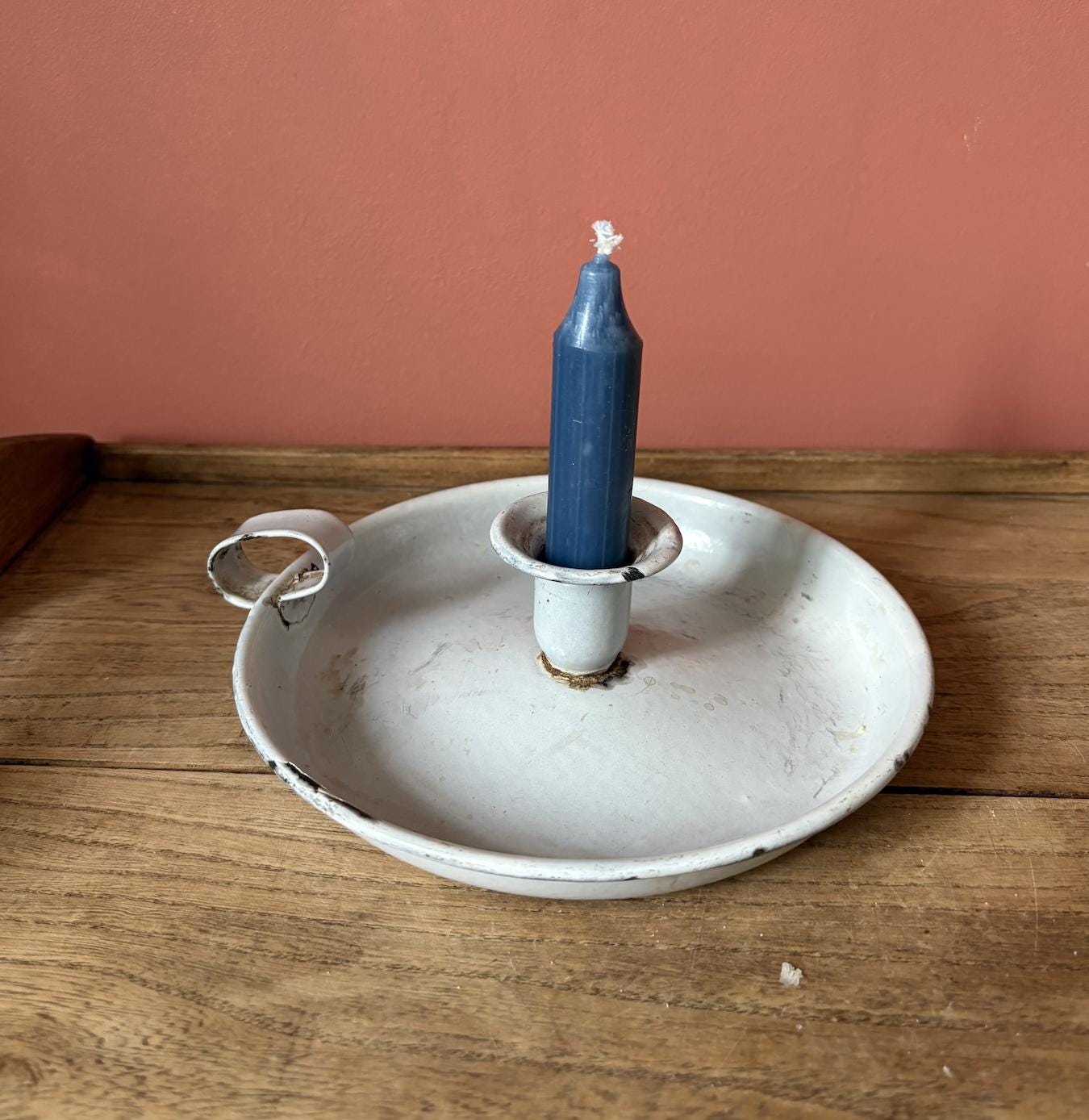 White Enamel Candle Holder | Chamber Stick