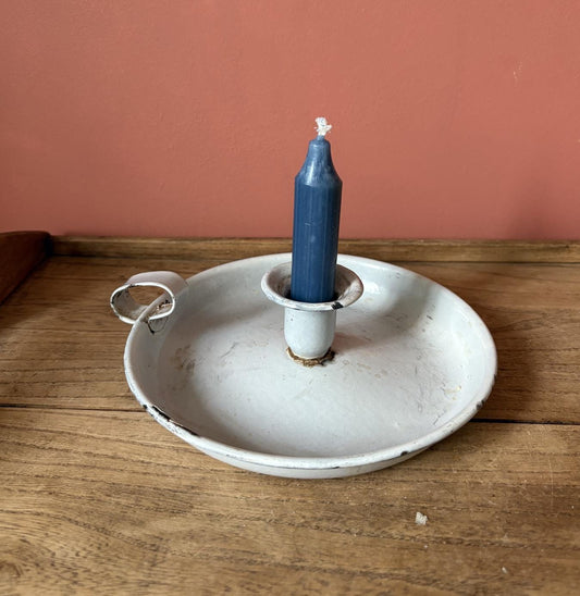 White Enamel Candle Holder | Chamber Stick