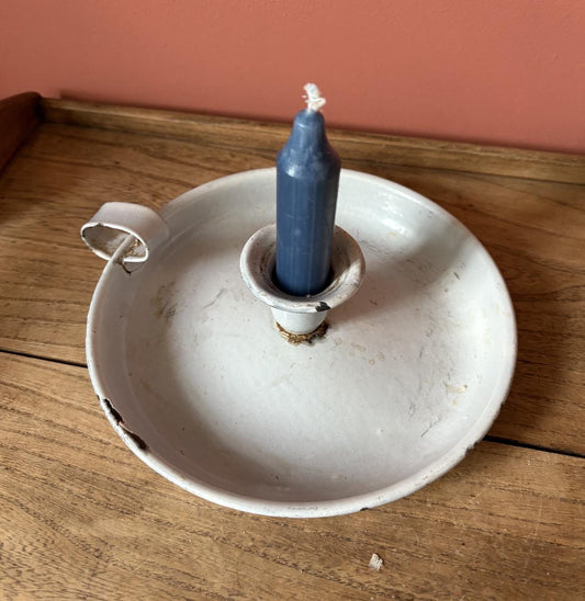 White Enamel Candle Holder | Chamber Stick