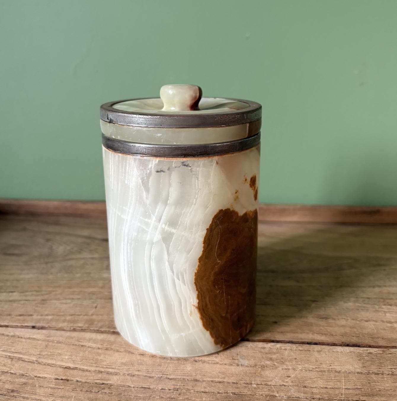 Onyx & Metal Storage Pot