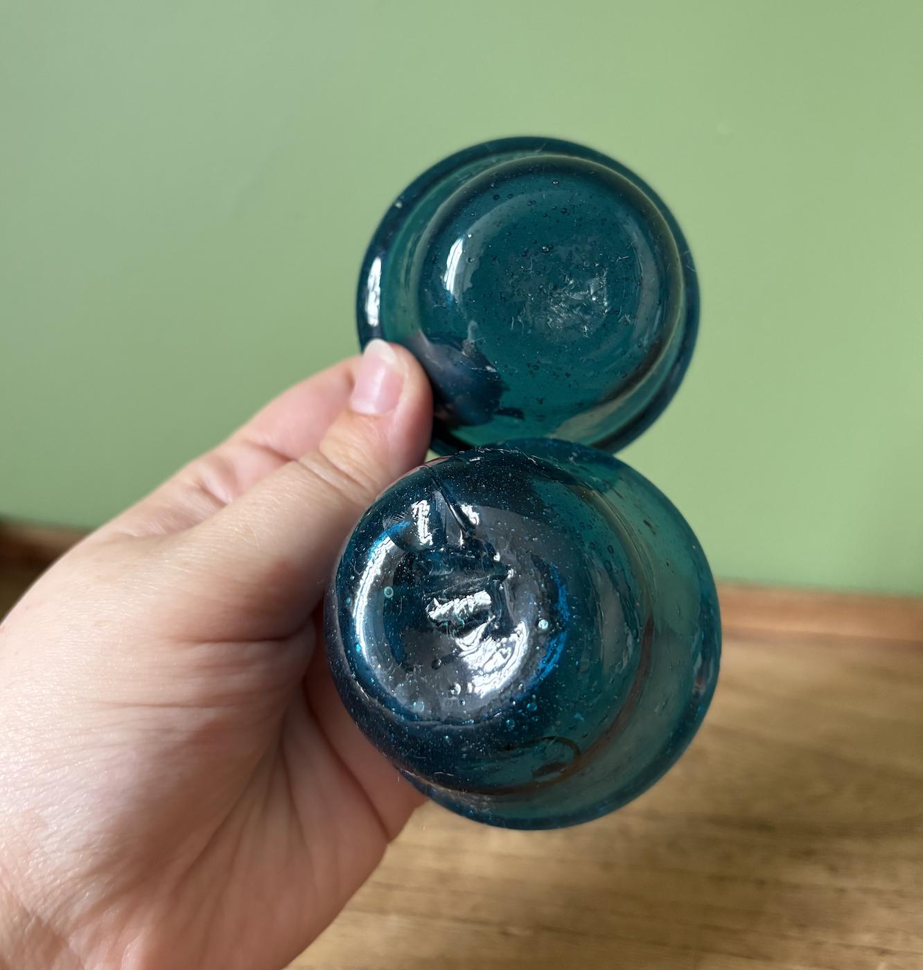 Teal Mouth-blown Glass Pinch Pots