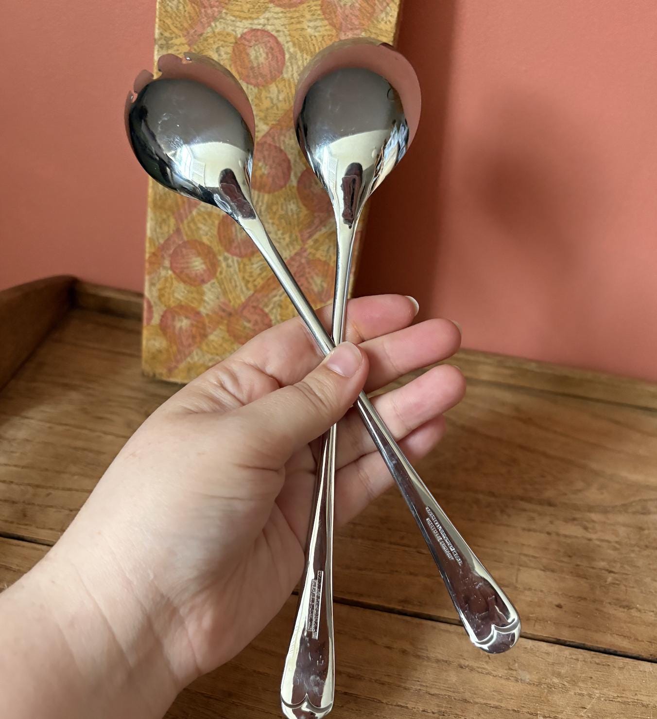 Pair of Chrome Plate Salad Servers in Original Box