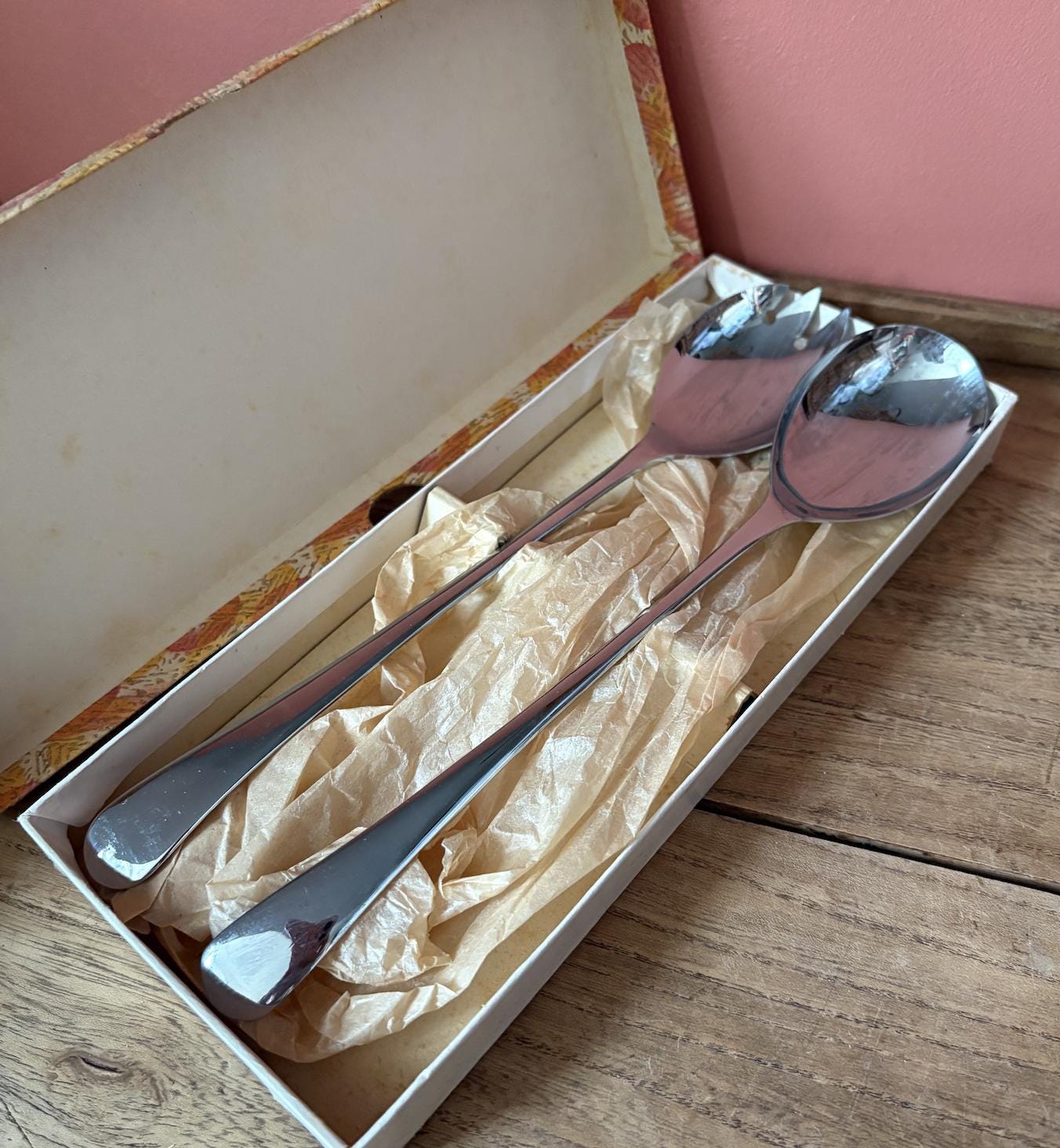 Pair of Chrome Plate Salad Servers in Original Box
