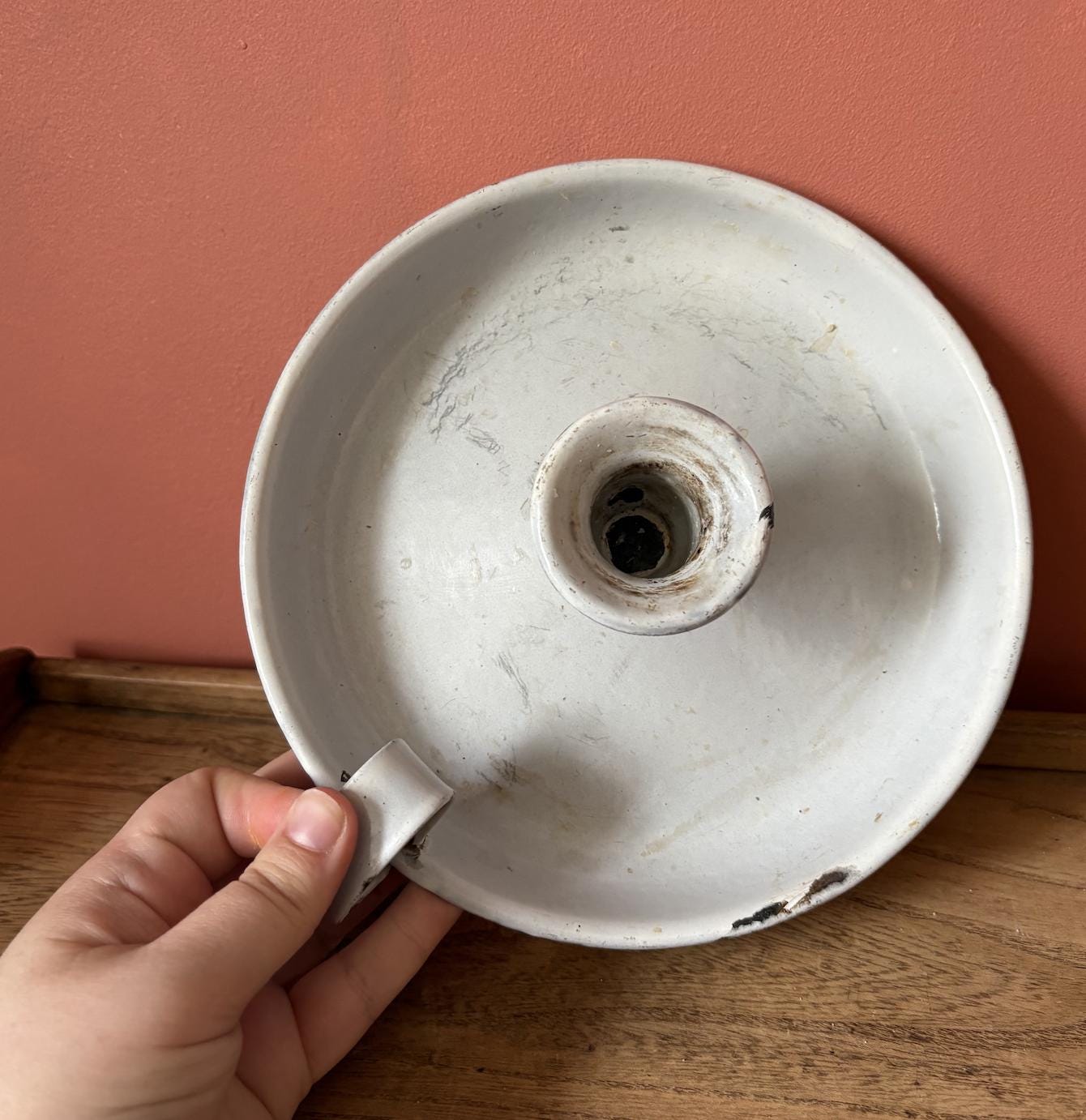 White Enamel Candle Holder | Chamber Stick