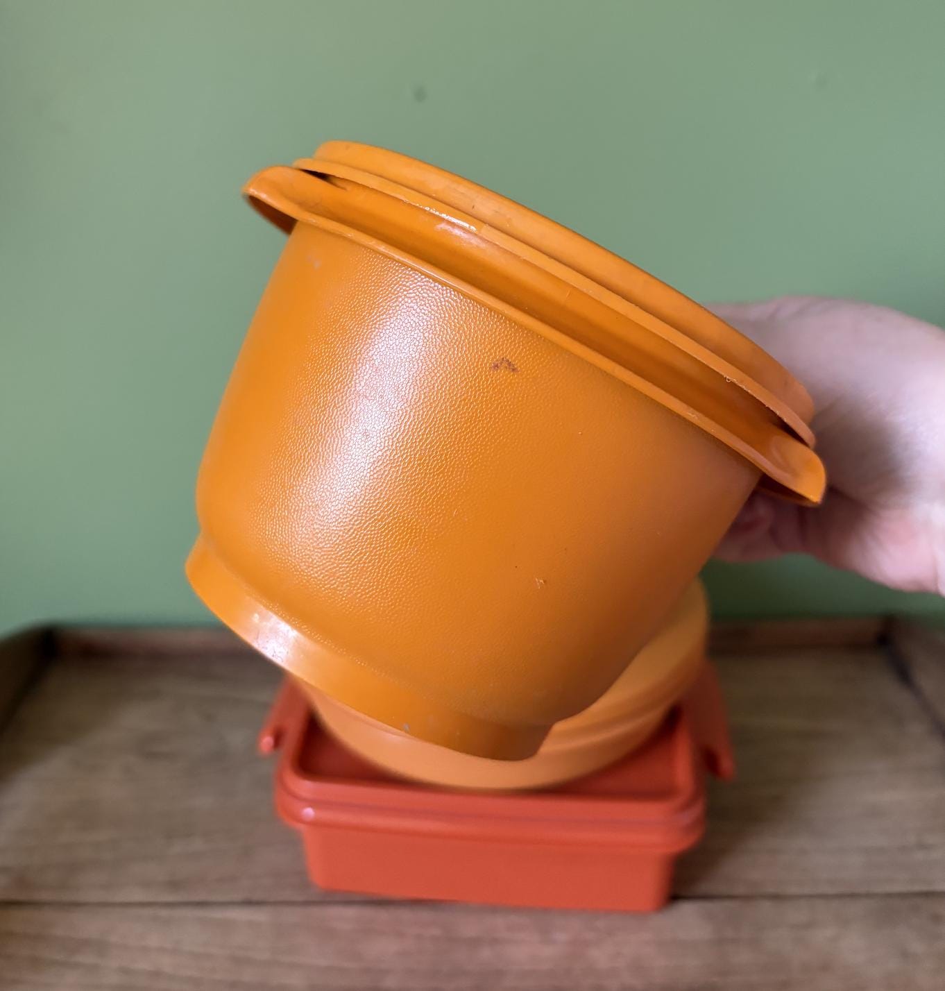 Trio of Orange Tupperware Containers - Mixed Sizes