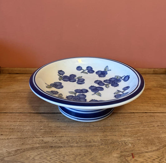 April Cornell Pedestal Bowl - Blueberry Pattern
