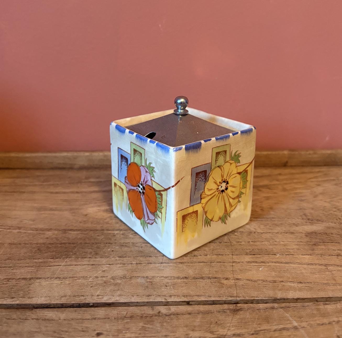Coronet Ware Square Floral Condiment Pot