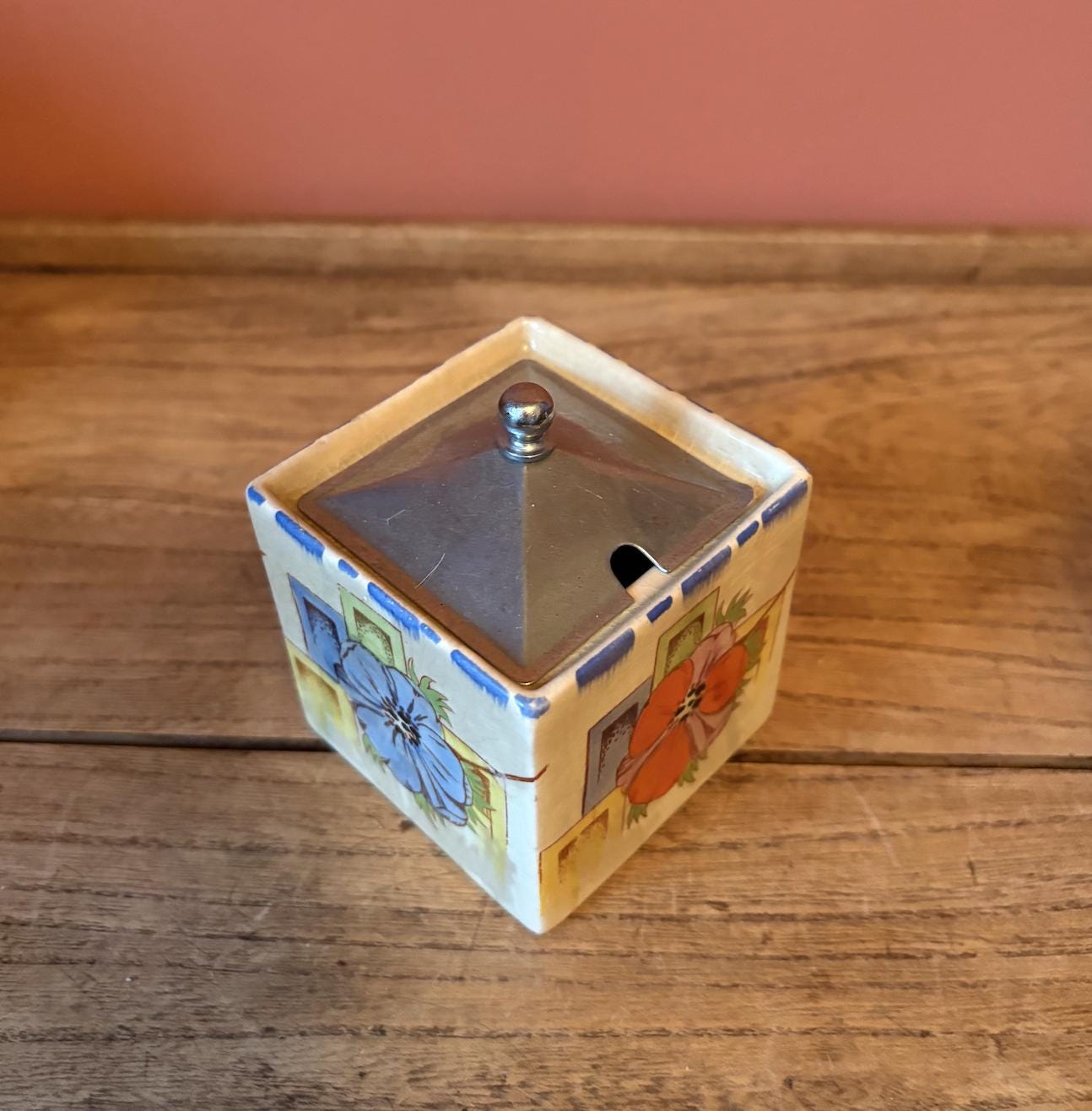 Coronet Ware Square Floral Condiment Pot