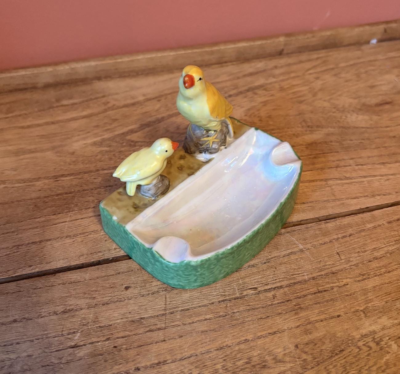 Japanese Two Chicks Ceramic Ashtray