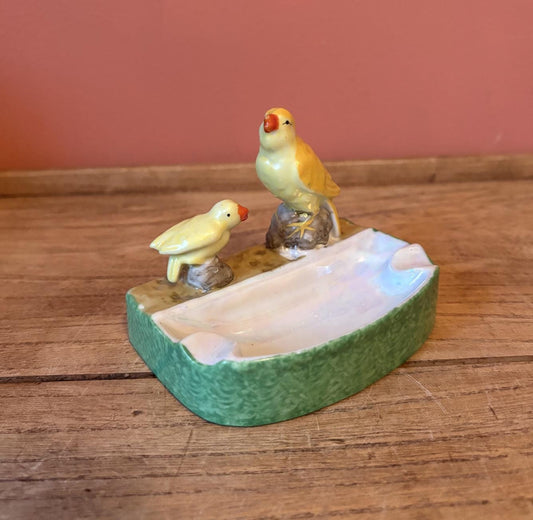 Japanese Two Chicks Ceramic Ashtray