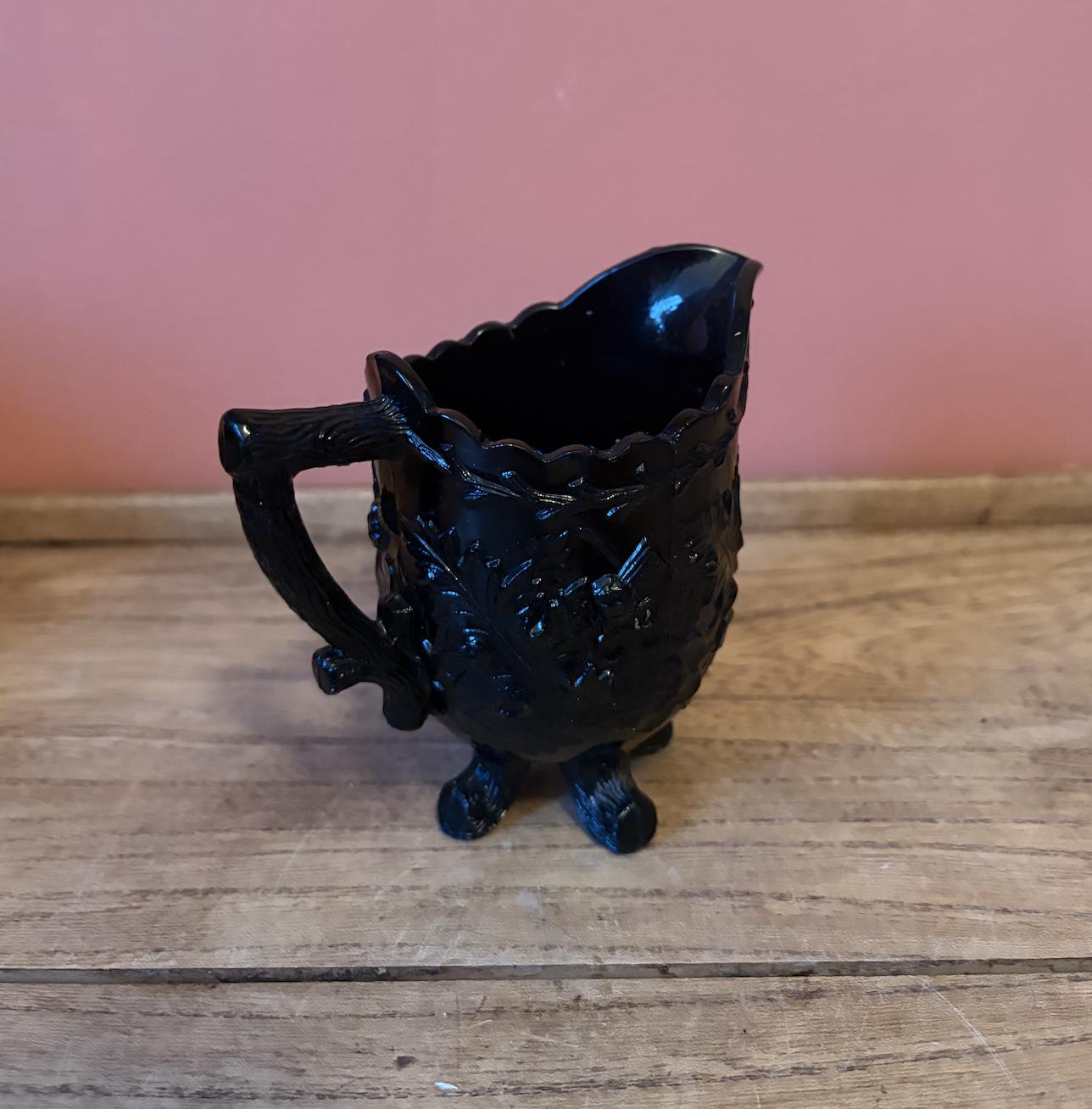 Victorian Black Pressed Glass Jug - Thistles