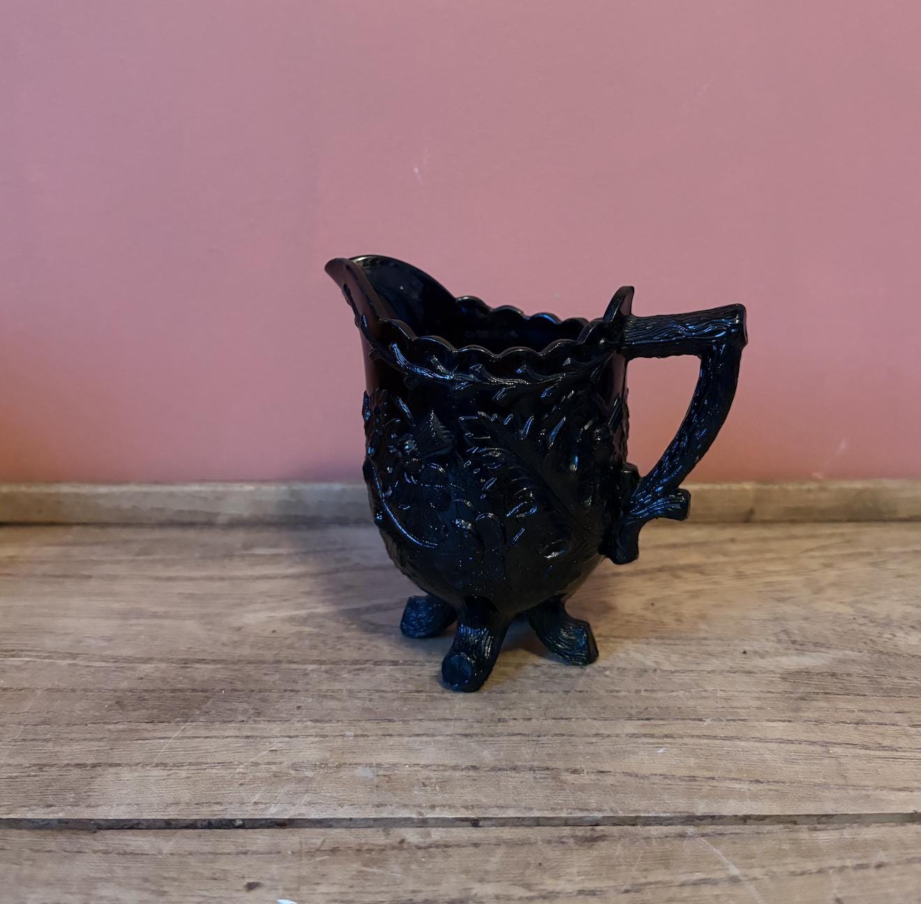 Victorian Black Pressed Glass Jug - Thistles