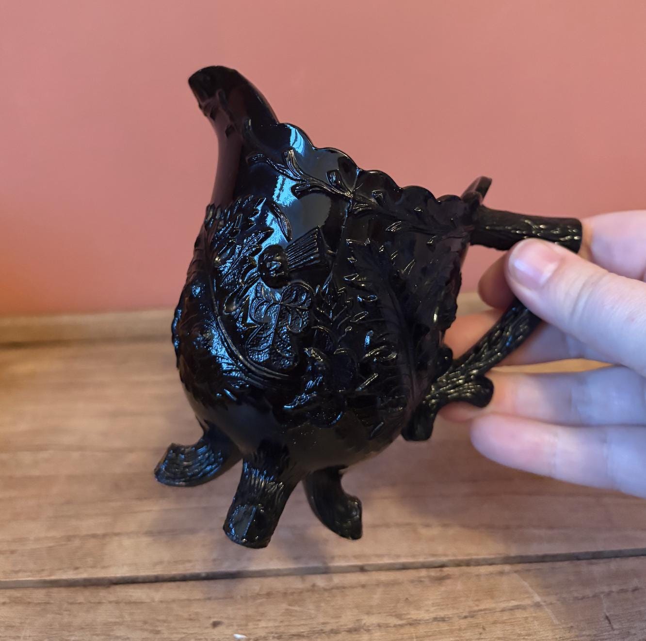 Victorian Black Pressed Glass Jug - Thistles