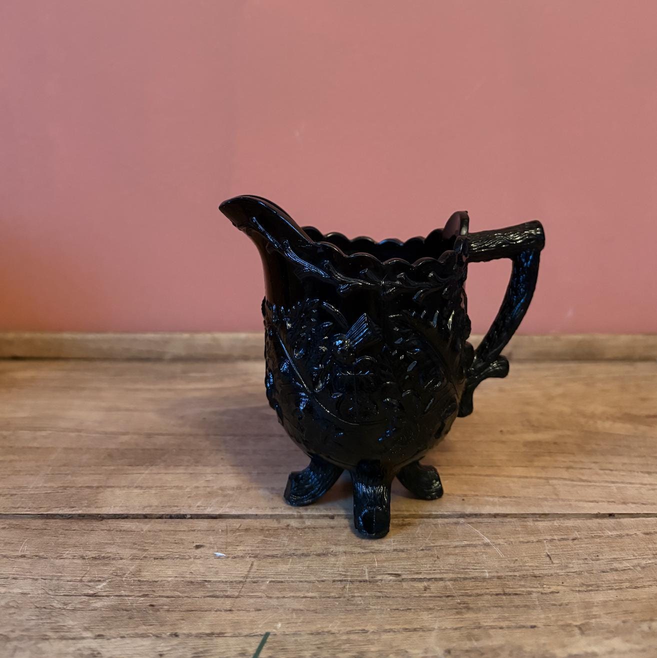 Victorian Black Pressed Glass Jug - Thistles