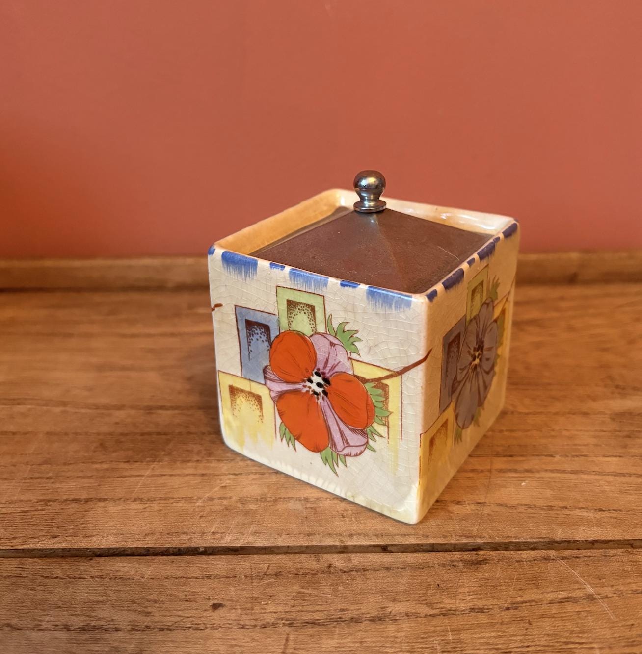 Coronet Ware Square Floral Condiment Pot