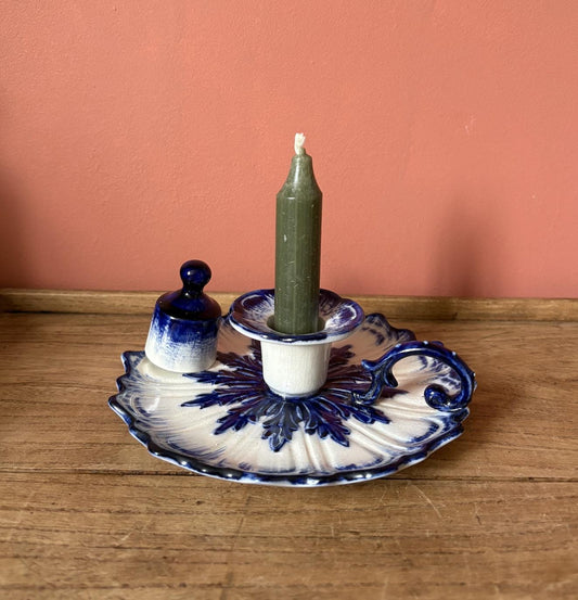 Royal Staffordshire Cobalt Blue and White Ceramic Chamber Stick with Snuf