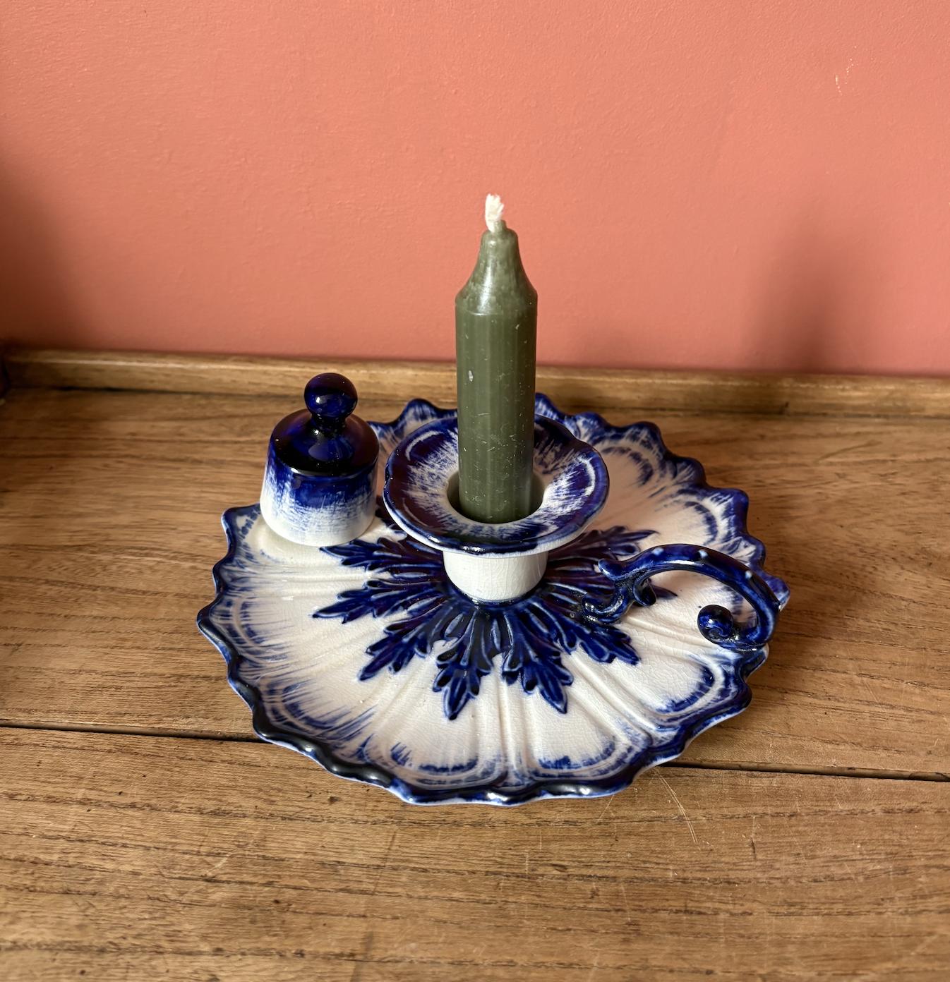 Royal Staffordshire Cobalt Blue and White Ceramic Chamber Stick with Snuf