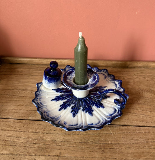 Royal Staffordshire Cobalt Blue and White Ceramic Chamber Stick with Snuf
