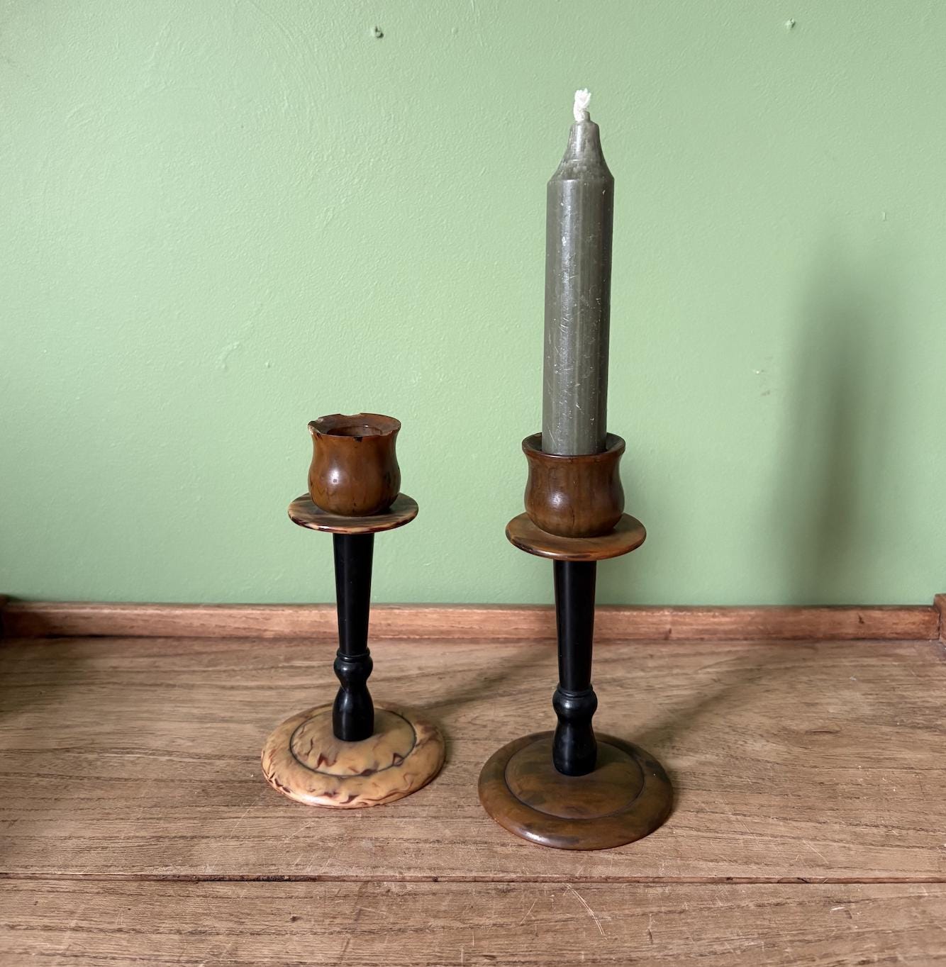 Non Matching Pair of Bakerlite Candle Stick Holders