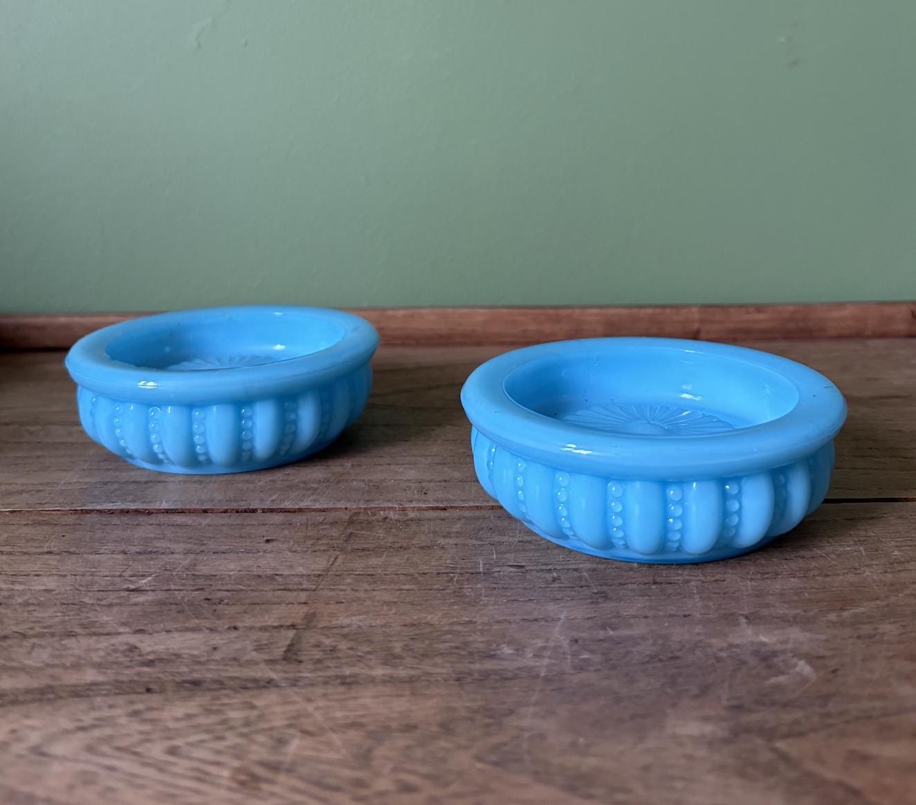 Pair of Blue Opaline Glass Dishes