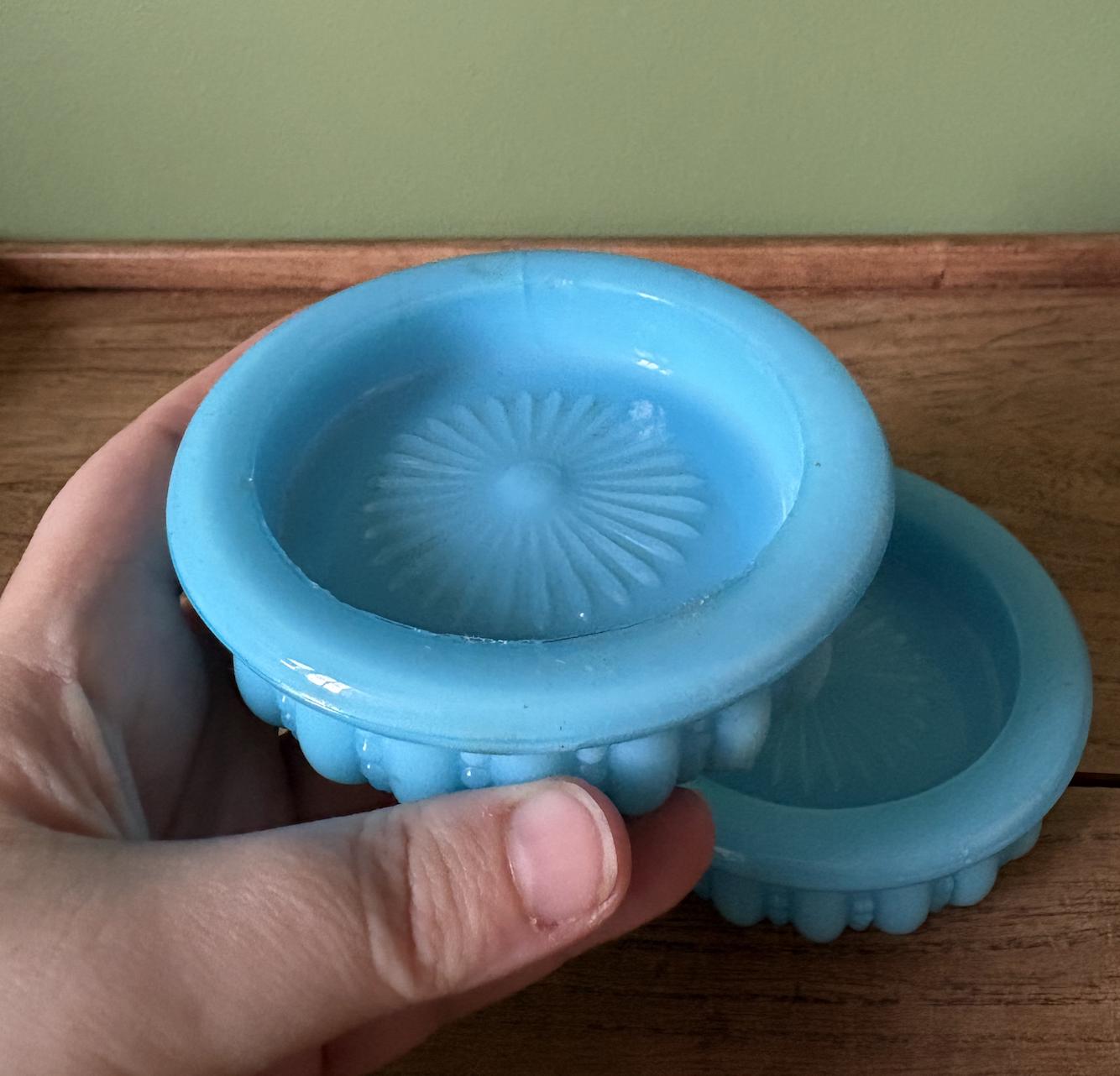 Pair of Blue Opaline Glass Dishes