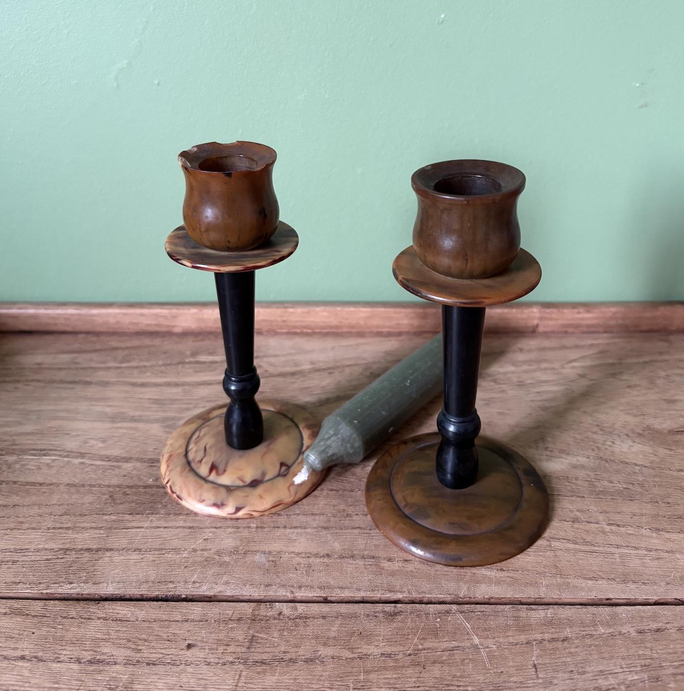 Non Matching Pair of Bakerlite Candle Stick Holders