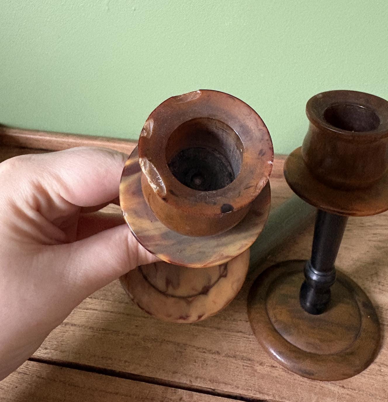 Non Matching Pair of Bakerlite Candle Stick Holders