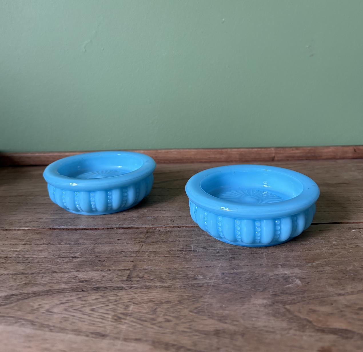 Pair of Blue Opaline Glass Dishes