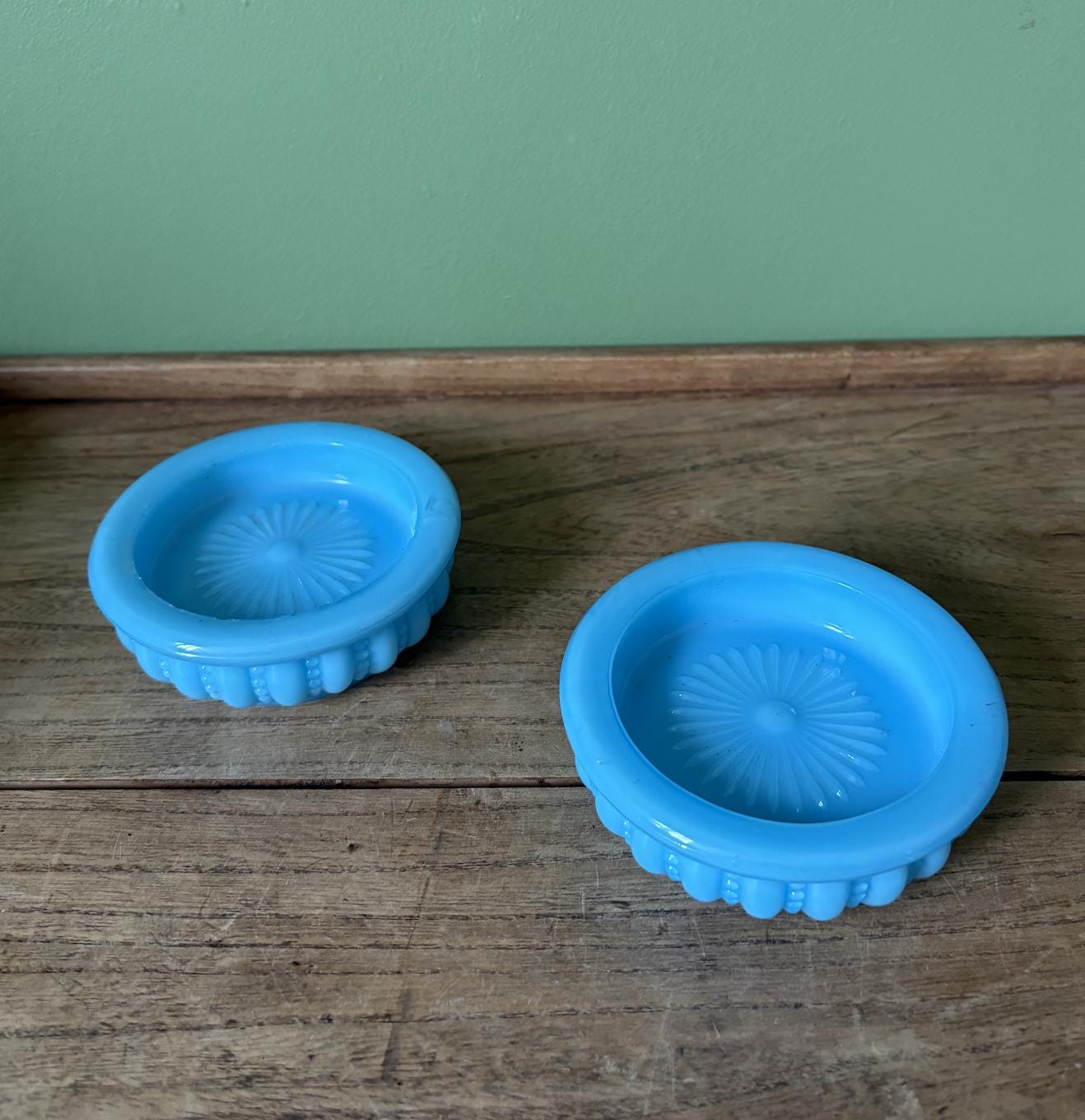 Pair of Blue Opaline Glass Dishes