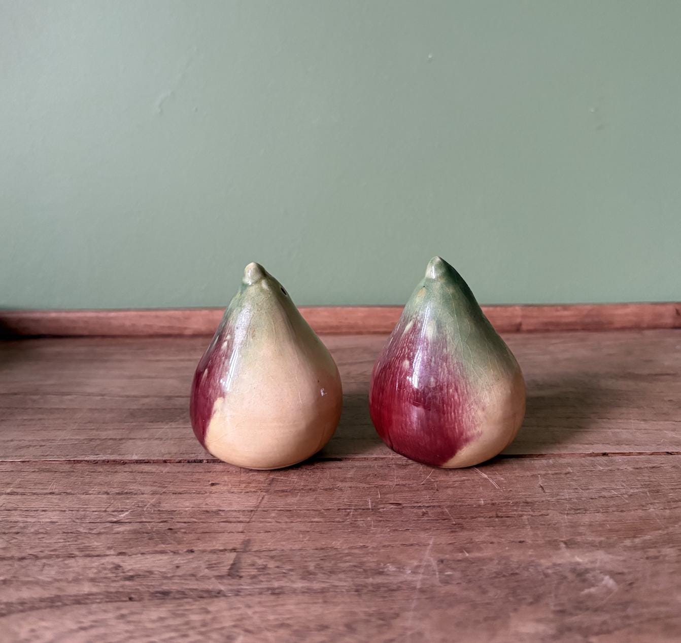 Pair of Fig Shaped Ceramic Salt & Pepper Shakers