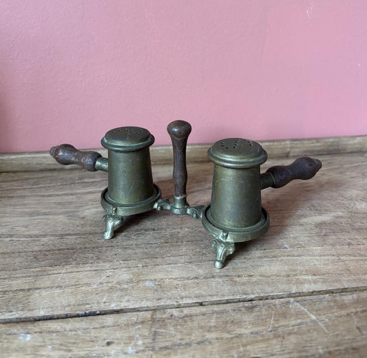Brass and Wood Salt Pepper Shakers