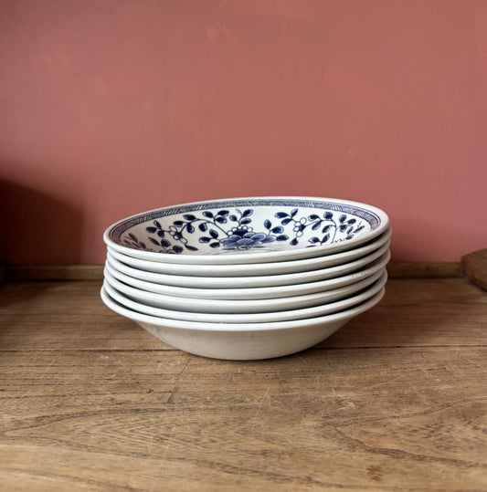 Set of Seven Blue & White Floral Pasta Bowls
