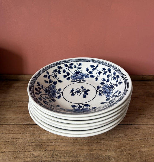 Set of Seven Blue & White Floral Pasta Bowls
