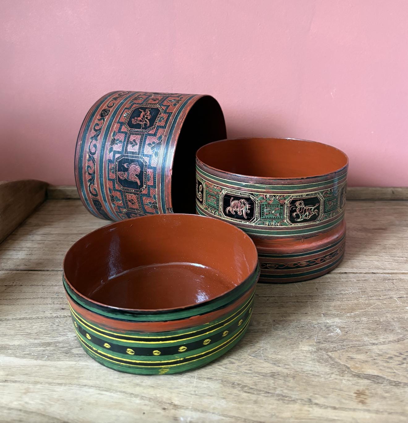 Burmese Red Lacquered Betel Stacking Box