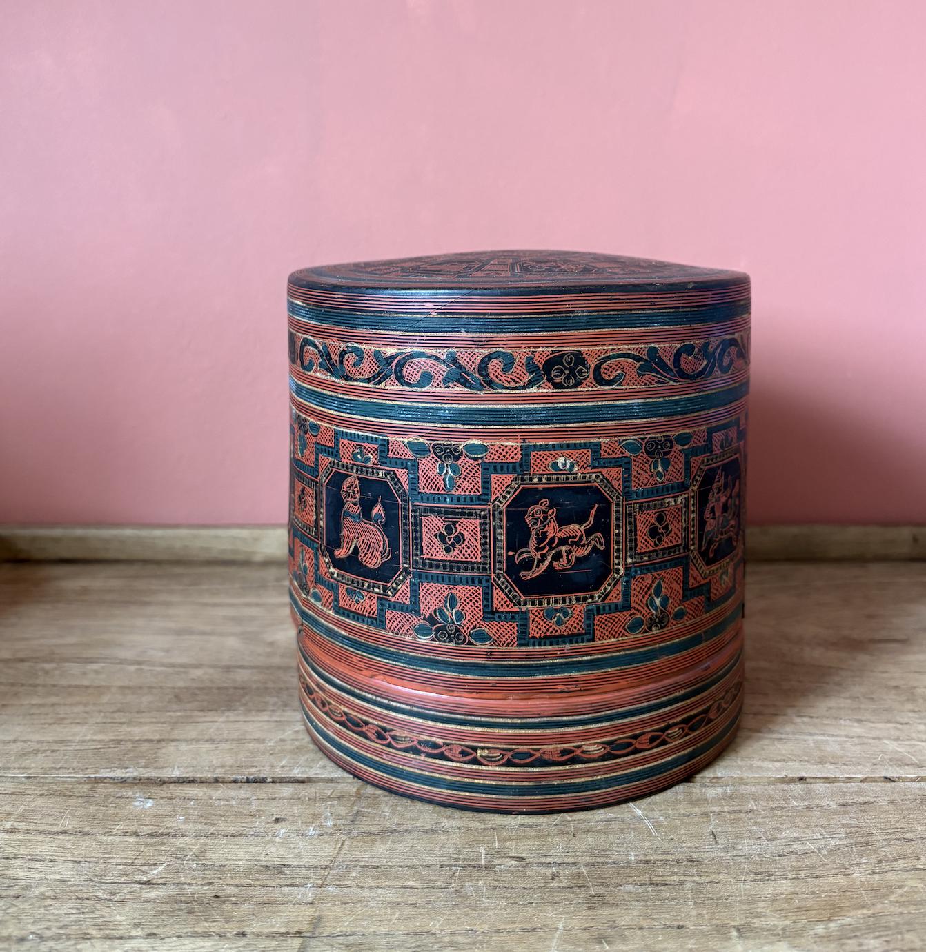 Burmese Red Lacquered Betel Stacking Box