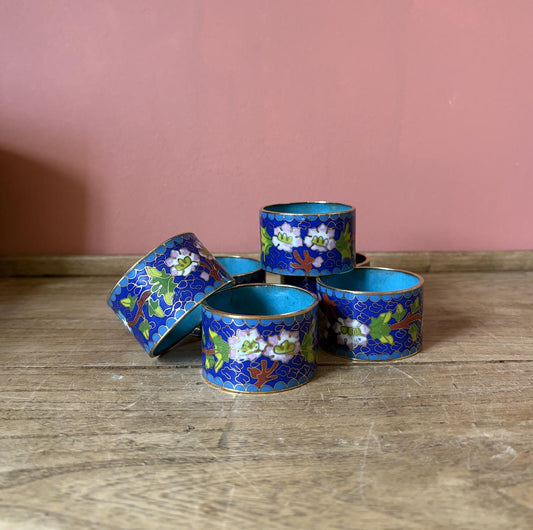 Set of 6 Enamel & Brass Cloisonne Napkin Rings