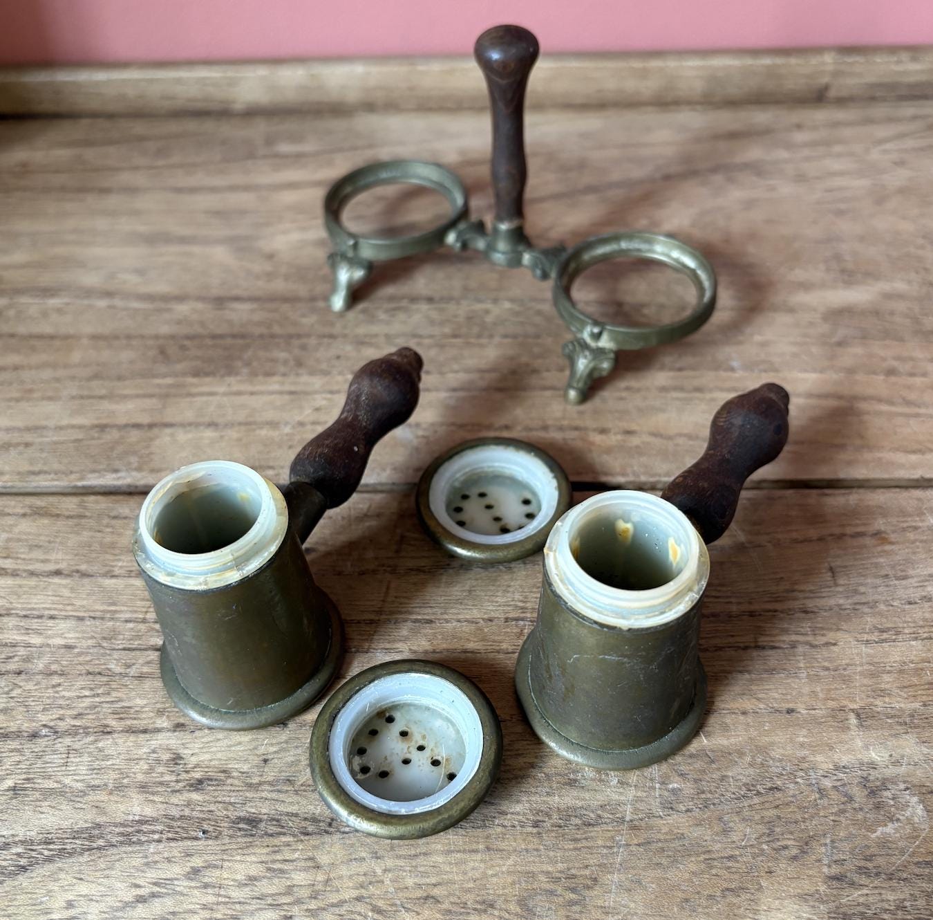 Brass and Wood Salt Pepper Shakers