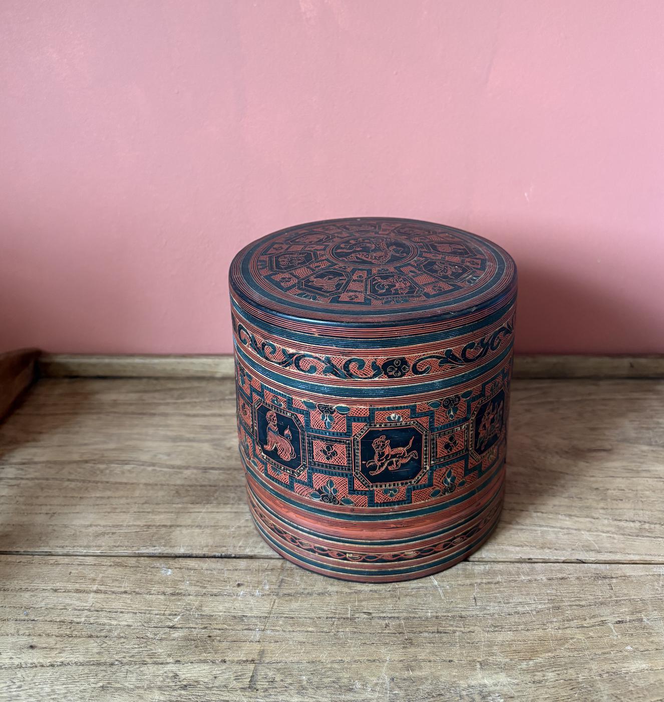 Burmese Red Lacquered Betel Stacking Box