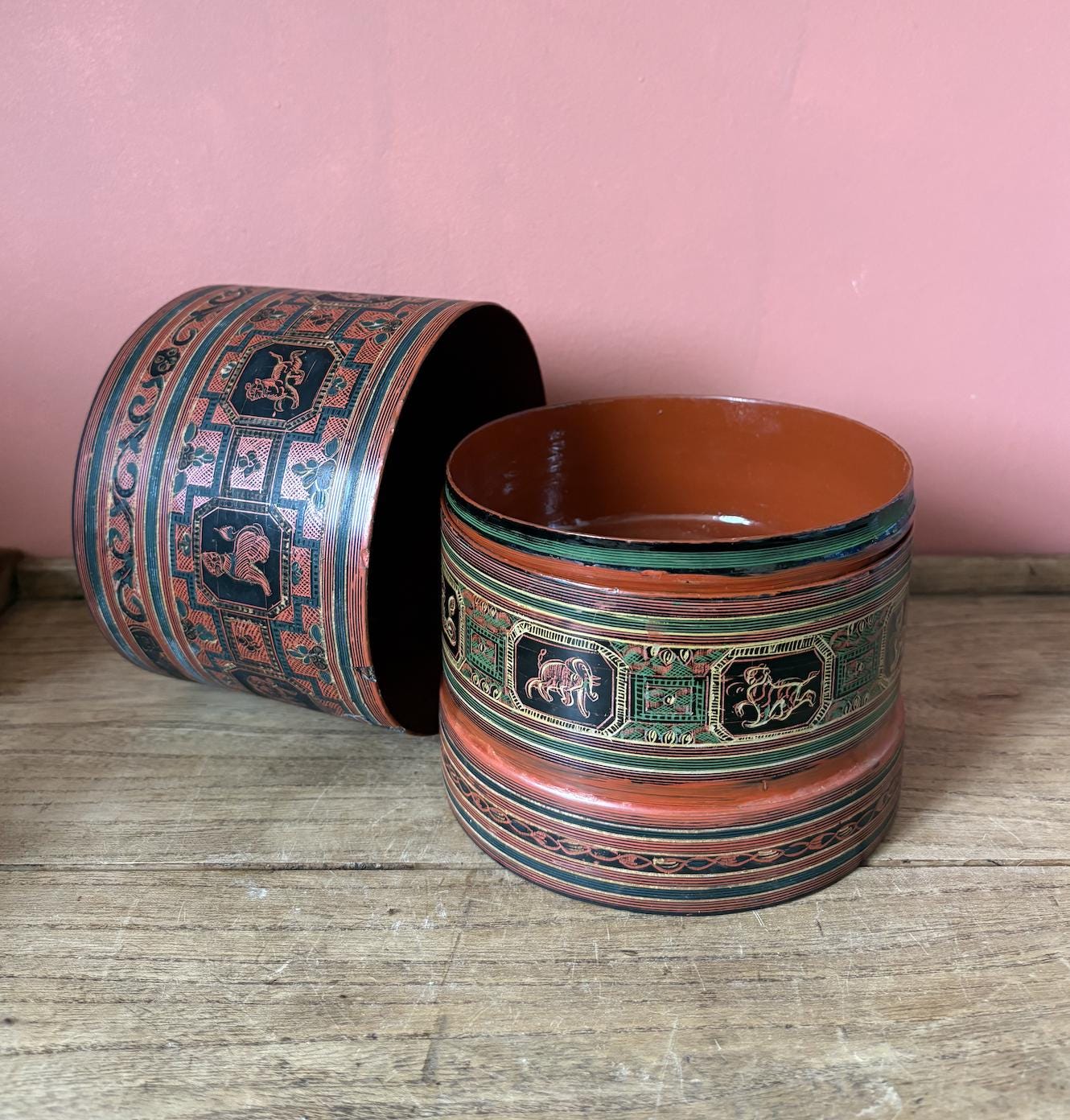 Burmese Red Lacquered Betel Stacking Box