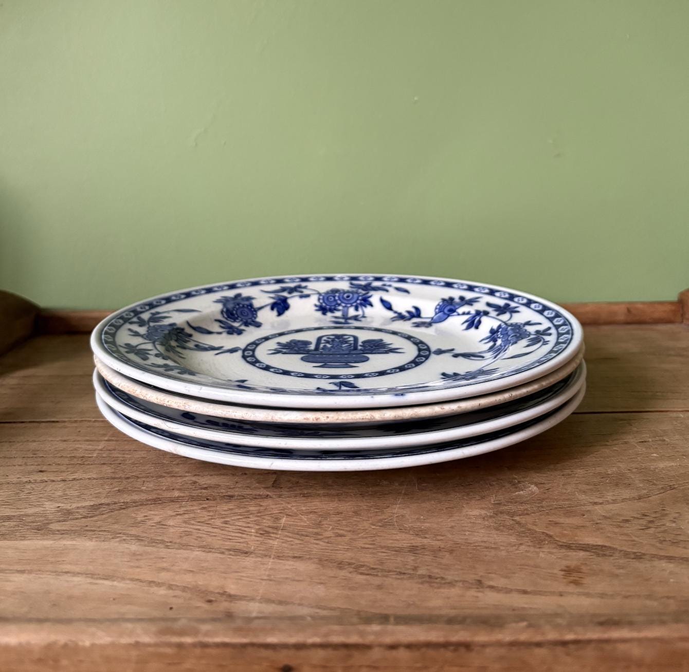 Four Minton Delph Blue and White Small Plates