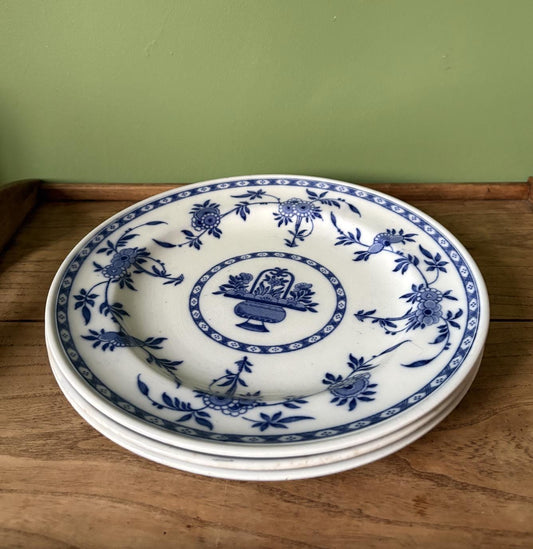 Three Large Minton Delph Blue and White Plates